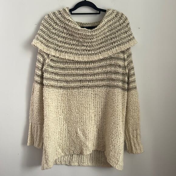 Free People Engineer wool blend loose knit oversized cowl neck sweater tunic M - Picture 2 of 7